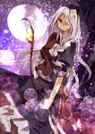  blue_eyes bow braid hair_over_one_eye hat long_hair moon silver_hair solo tamagogayu1998 touhou very_long_hair yagokoro_eirin 