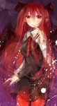  demon_wings head_wings koakuma long_hair necktie pantyhose red_eyes red_hair red_legwear red_neckwear solo tamagogayu1998 touhou very_long_hair wings 