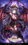  a's_wonderland blush bracelet breasts cleavage collarbone copyright_name demon_horns demon_wings elbow_gloves flower gloves grey_hair hair_flower hair_ornament horns jewelry long_hair medium_breasts open_mouth purple_eyes rose solo terai_(teraimorimori) thorns vine_whip watermark whip wings 