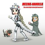  anguirus cosplay crossover godzilla godzilla_(series) mechagodzilla nichijou professor_shinonome sakamoto_(nichijou) shinonome_nano 