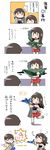  &gt;_&lt; aircraft airplane akagi_(kantai_collection) bow_(weapon) brown_hair closed_eyes comic f-2 g4m gloves h8k highres japanese_clothes kaga_(kantai_collection) kantai_collection long_hair multiple_girls muneate o3o o_o open_mouth partly_fingerless_gloves shiden_(sashimi_no_wife) side_ponytail thighhighs translated weapon yugake |_| 
