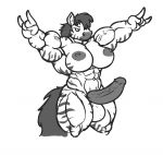  anthro balls big_breasts big_penis breasts dickgirl digital_media_(artwork) equine erection fur humanoid_penis intersex mammal manly metalhead muscular nude penis smile solo standing thick_thighs vein zebra 