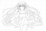  bad_id bad_pixiv_id convenient_leg flat_chest flower greyscale highres lineart long_hair looking_at_viewer lying monochrome no_panties on_back original solo syno thighhighs undressing very_long_hair 
