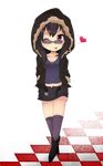  ;p artist_request black_hair boots durarara!! fur_trim genderswap highres hood hoodie long_hair one_eye_closed orihara_izaya red_eyes skirt thighhighs tongue tongue_out 