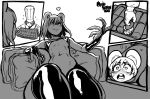  2018 ambiguous_gender animal_humanoid bangs canid canine chef comic digital_media_(artwork) female grin hi_res humanoid imminent_vore larger_female mammal micro midriff modeseven monochrome mouse_humanoid navel nuki pillow raccoon_dog reclining rodent rodent_humanoid signature simple_background size_difference smaller_ambiguous smile tanuki vore white_background 