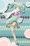  colorful_drop_(module) colorful_x_melody_(vocaloid) detached_sleeves green_eyes green_hair hatsune_miku highres long_hair magma_chipmunk mary_janes project_diva_(series) project_diva_2nd shoes solo standing standing_on_one_leg thighhighs twintails vocaloid 