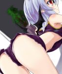  1girl akisome_hatsuka ass bare_shoulders blonde_hair blue_hair closed_mouth crop_top dutch_angle female panties panties_under_shorts pantyshot pointy_ears profile red_eyes remilia_scarlet shorts shoulder_blush smile solo touhou underwear vampire wings 
