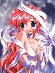  blue_eyes breasts cleavage long_hair medium_breasts naked_ribbon nude official_art oono_tetsuya pink_hair ribbon sara_(tenshi_ni_narumon) scan smile solo tenshi_ni_narumon 