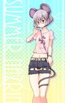  alternate_costume animal_ears belt bespectacled character_name disney dra glasses jewelry mickey_mouse midriff mouse_ears mouse_tail navel nazrin pendant popeye_the_sailor red-framed_eyewear red_eyes short_hair shorts silver_hair smile solo tail touhou 