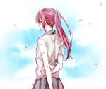  1girl free! long_hair looking_at_viewer matsuoka_gou ponytail red_hair skirt solo sweater 