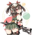  black_legwear chitetan fingerless_gloves gilboa_snake gloves goggles gun headphones original red_eyes rifle short_hair short_twintails solo thigh_strap thighhighs twintails weapon 