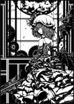  acryl dress frills from_behind full_moon greyscale hat hat_ribbon looking_at_viewer monochrome moon remilia_scarlet ribbon spear_the_gungnir touhou wings 