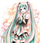  bad_id bad_pixiv_id detached_sleeves green_eyes green_hair hatsune_miku headset long_hair necktie open_mouth rara_(20rupi3) skirt solo thighhighs twintails very_long_hair vocaloid 