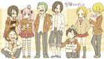  5boys alternate_costume glasses monkey_d_luffy multiple_boys multiple_girls nami_(one_piece) one_piece perona portgas_d_ace roronoa_zoro sanji school_uniform skirt striped striped_legwear tashigi thighhighs tony_tony_chopper translated usopp yukke 