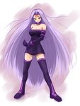  breasts collar dress fate/stay_night fate_(series) fechirin large_breasts long_hair purple_eyes purple_hair rider solo strapless strapless_dress thighhighs very_long_hair zettai_ryouiki 