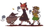 braid hat inishie kaenbyou_rin komeiji_koishi multiple_girls profile shanghai_doll simple_background touhou twin_braids walking wheelbarrow witch_hat 