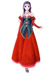  bare_shoulders blue_eyes blue_hair bow circlet detached_sleeves dress flat_chest frills full_body gathers gensou_suikoden gensou_suikoden_ii ishikawa_fumi jewelry jillia_blight long_hair necklace official_art pendant shoes simple_background smile solo standing 