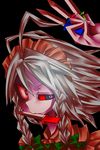  bad_id bad_pixiv_id between_fingers braid izayoi_sakuya knife ninomae short_hair silver_hair solo touhou twin_braids 