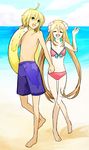  1girl artist_request beach bikini blonde_hair brown_hair day emil_castagnier flower long_hair marta_lualdi swimsuit tales_of_(series) tales_of_symphonia tales_of_symphonia_knight_of_ratatosk very_long_hair 