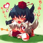  camera chibi fang hat inubashiri_momiji multiple_girls raion-san shameimaru_aya shield tokin_hat touhou 