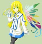  bad_id bad_pixiv_id blonde_hair chakram collet_brunel green_background green_eyes long_hair pantyhose sakuto tales_of_(series) tales_of_symphonia weapon wings 