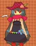  azuma_seiji blue_eyes enpera food fruit hat hinanawi_tenshi leaf long_hair lowres pantyhose peach red_eyes scarf solo touhou 