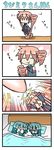  2girls 4koma :t =_= beam chibi chibi_miku comic crossover dreaming drill_hair eating eating_hair hatsune_miku kasane_teto minami_(colorful_palette) multiple_girls prehensile_hair silent_comic sleeping sweat triangle_mouth twin_drills twintails utau vocaloid 