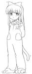  3.1-tan :&lt; animal_costume arms_behind_back blush greyscale long_hair monochrome os-tan saga_inu solo standing tail 