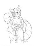  anthro black_and_white blush breasts clothed clothing dktorzi female firefox fluffy_tail fur hi_res mammal monochrome nude plain_background red_panda shy simple_background solo standing undressing vanilla whiskers white_background 
