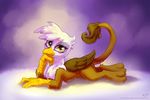  amber_eyes avian brown_feathers brown_fur female feral friendship_is_magic fur gilda_(mlp) gryphon karol_pawlinski lying my_little_pony solo white_feathers wings 