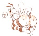  antennae anthro anus arthropod bee big_butt black_sclera blush breasts butt dialog female flower hair insect insect_wings noill nude pussy side_boob solo stinger sweat text wingding_dialog wings 