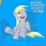  blonde_hair blush cute cutie_mark derpy_hooves_(mlp) english_text equine female feral friendship_is_magic fur grey_fur hair horse mammal mostazathy my_little_pony pegasus pony smile solo text wings yellow_eyes 