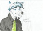  anthro black_nose blue_eyes blue_fur blue_hair canine clothed clothing darklycan facial_hair fur goatee hair half-closed_eyes looking_at_viewer male mammal necklace plain_background simple_background solo traditional_media whiskers white_background white_fur wolf 