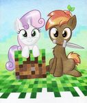  brown_fur brown_hair button_mash_(mlp) cub cute duo equine female feral friendship_is_magic fur green_eyes hair hat horn horse looking_at_viewer male mammal minecraft my_little_pony open_mouth pony propeller_hat sitting smile sweetie_belle_(mlp) sword teeth two_tone_hair unicorn video_games weapon white_fur young 