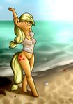  &lt;3 ant anthro anthrofied applejack_(mlp) arm_above_head arm_behind_head arthropod beach blonde_hair blush bottomless breasts cleavage clothed clothing cutie_mark dissyshy equine eyes_closed female freckles friendship_is_magic fur hair hi_res horse insect looking_up mammal my_little_pony navel orange_fur pony pussy sea seashell seaside solo standing starfish stretching sunlight topless water wet wet_fur wet_shirt 