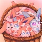  alternate_color ambiguous_gender basket blue_eyes blue_fur blue_sclera eeveelution eyes_closed fangs feral fur group half-closed_eyes joltik_(artist) nintendo open_mouth pink_fur pok&#233;mon pok&eacute;mon purple_eyes purple_sclera red_fur sylveon video_games white_fur 