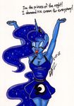  anthro anthrofied cleavage clothed clothing crown dialog dress english_text equine eyes_closed female friendship_is_magic horn horse mammal my_little_pony newyorkx3 plain_background pony princess_luna_(mlp) solo sparkles standing text white_background winged_unicorn wings 