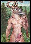  antlers balls cervine deer erection horn male mammal muscles navel nipples nude penis scythe seskata solo standing 