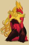  anthro avian bird black_fur blaziken breasts chicken enrin female fur hair long_hair looking_at_viewer mega_blaziken mega_evolution nintendo nude plain_background pok&#233;mon pok&eacute;mon red_fur solo video_games 