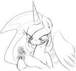  blush butterfly crying equine female feral friendship_is_magic holding horn horse insect looking_down mammal monochrome my_little_pony pony princess_celestia_(mlp) smile tears winged_unicorn wings zev 