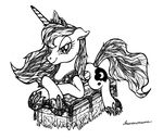  crown cutie_mark equine female feral friendship_is_magic horn horse ihavnoname lying mammal monochrome my_little_pony on_front plain_background pony princess_luna_(mlp) solo white_background winged_unicorn wings 