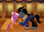  beauty_and_the_beast blush cheerilee_(mlp) crown cute equine evil-dec0y eyes_closed fangs female feral friendship_is_magic horn horse king_sombra_(mlp) kissing male mammal my_little_pony pony romantic smile stars straight surprise unicorn 