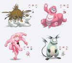  anthro black_eyes blue_eyes bolts brown_eyes bulbasaur chansey cubone fak&#233;mon feral fur fusion grey_body group happy looking_at_viewer machamp magneton metal muscles nintendo open_mouth pink_body pink_fur plain_background pok&#233;mon pok&#233;morph pok&eacute;mon pokemon_fusion raichu smile thescatterbrain tongue video_games white_background white_body white_eyes wigglytuff 