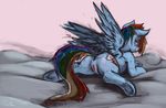  allosaurus allosaurus_(artist) bantha blue_fur colored cutie_mark equine female feral friendship_is_magic fur hair horse lying mammal multi-colored_hair my_little_pony on_front pegasus pony pussy rainbow_dash_(mlp) rainbow_hair solo wings 