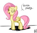  english_text equine eyes_closed female feral fluttershy_(mlp) friendship_is_magic fur hair horse long_hair mammal mostachiosponch my_little_pony open_mouth pegasus pink_hair plain_background pony smile solo text wings yellow_fur 