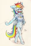  anthro anthrofied blue_fur bottomless cutie_mark equine eyes_closed female friendship_is_magic fur hair horse mammal multi-colored_hair my_little_pony open_mouth pegasus plain_background pony punk-pegasus pussy rainbow_dash_(mlp) rainbow_hair solo traditional_media wings yawn 