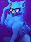  ambiguous_gender blue_fur canine claws ear_piercing eyewear falvie female fur glasses industrial_piercing looking_at_viewer mammal piercing solo wolf 
