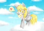  &lt;3 amber_eyes blonde_hair cloud clouds cute cutie_mark derp_eyes derpy_hooves_(mlp) dialog equine female feral friendship_is_magic fur grey_fur hair horse letter long_hair looking_at_viewer lulu-fly mammal my_little_pony outside pegasus pony sky solo standing text wings yellow_eyes 