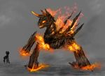  duo elkaart equine feral fire grey_background horn horse mammal my_little_pony open_mouth plain_background pony smoke 