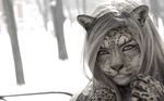  edit feline female hair leopard long_hair looking_at_viewer mammal odysseusut photo_manipulation photomorph real snow_leopard solo spots 